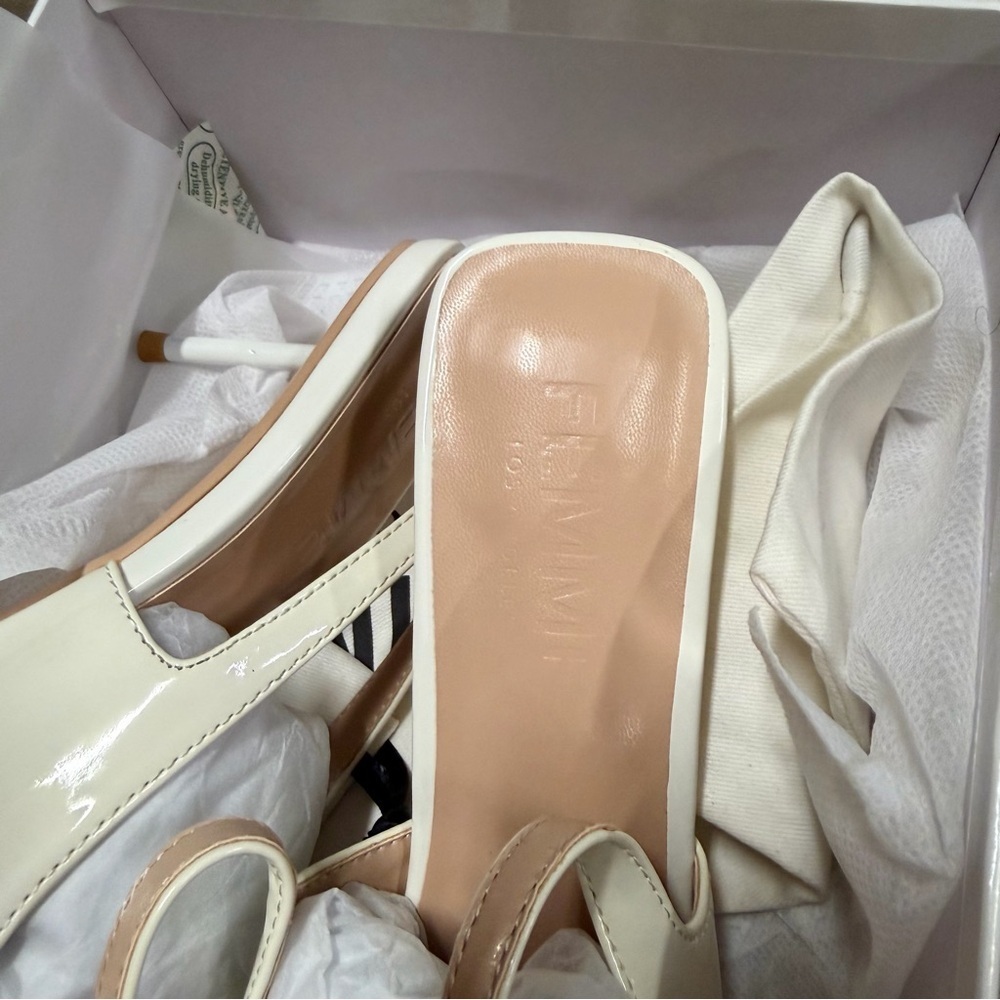 FEMME LA x REVOLVE G55 Kitten Heels shoes White cream Slingbacks 7 - Picture 13 of 13